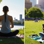 **

A split image. On one side, a person meditating peacefully in a sunlit park, phone discarded nearby. On the other side, a person looking anxiously at a barrage of notifications on their phone, with a chaotic city skyline blurred in the background. This visually represents the benefits (peace, mindfulness) versus the risks (anxiety, information overload) of disconnection.

**