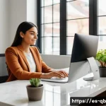 Home 22 정보 다이어트법의 성공적인 접근법 - A serene workspace scene showcasing a young professional woman in modest business casual attire, sit...