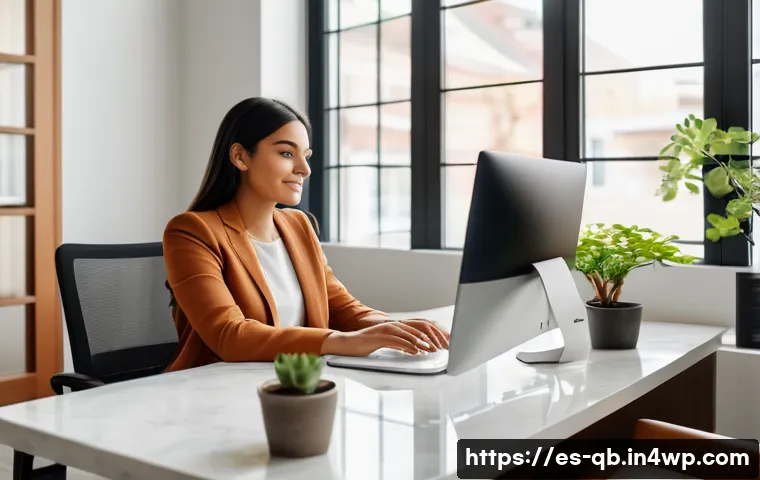 정보 다이어트법의 성공적인 접근법 - A serene workspace scene showcasing a young professional woman in modest business casual attire, sit...