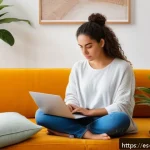 Home 23 정보 다이어트법을 적용한 만족도 조사 - A serene home office scene featuring a young adult woman of Hispanic descent practicing mindfulness ...